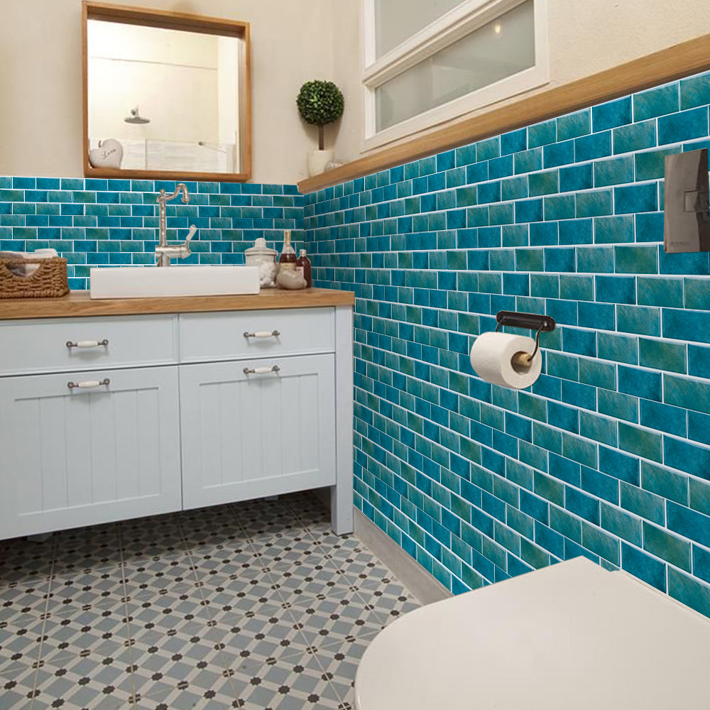 Marble Tile Wall Stickers Blue Green Peel And Stick Wallpaper Waterproof And Oil Proof Self-Adhesive Wall Tile Easy DIY Installation And Maintenance