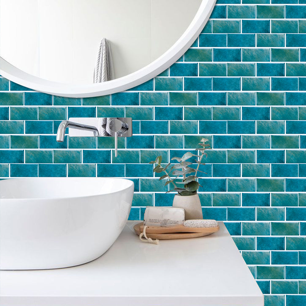 Marble Tile Wall Stickers Blue Green Peel And Stick Wallpaper Waterproof And Oil Proof Self-Adhesive Wall Tile Easy DIY Installation And Maintenance