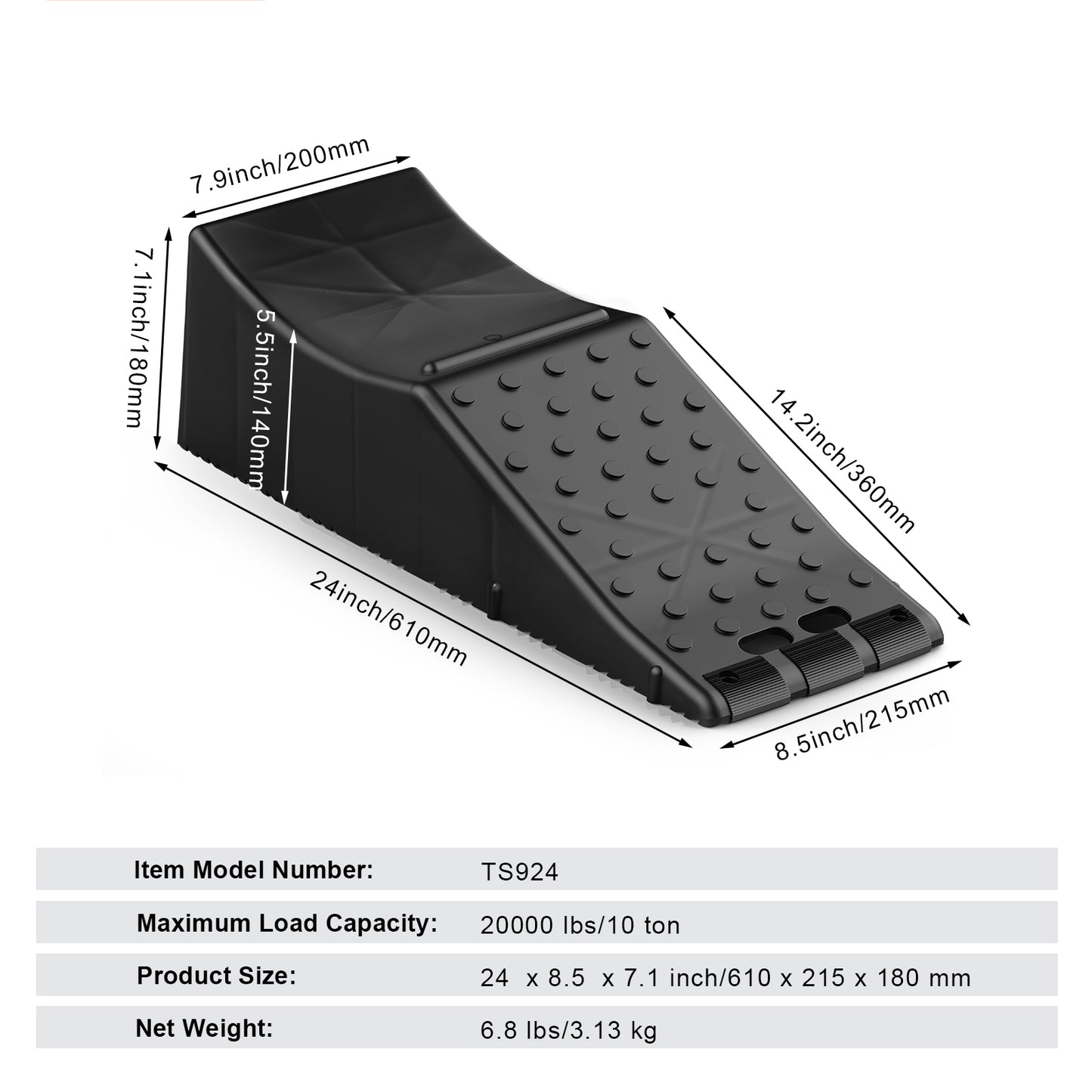 Car Service Ramp, 20000 Lbs 10 Ton Loading Capacity, Lift Car Ramp, Low Profile Plastic Tire Ramp, Heavy Duty Truck Ramp For Oil Changes Wheels, Lift Vehicle Maintenance,