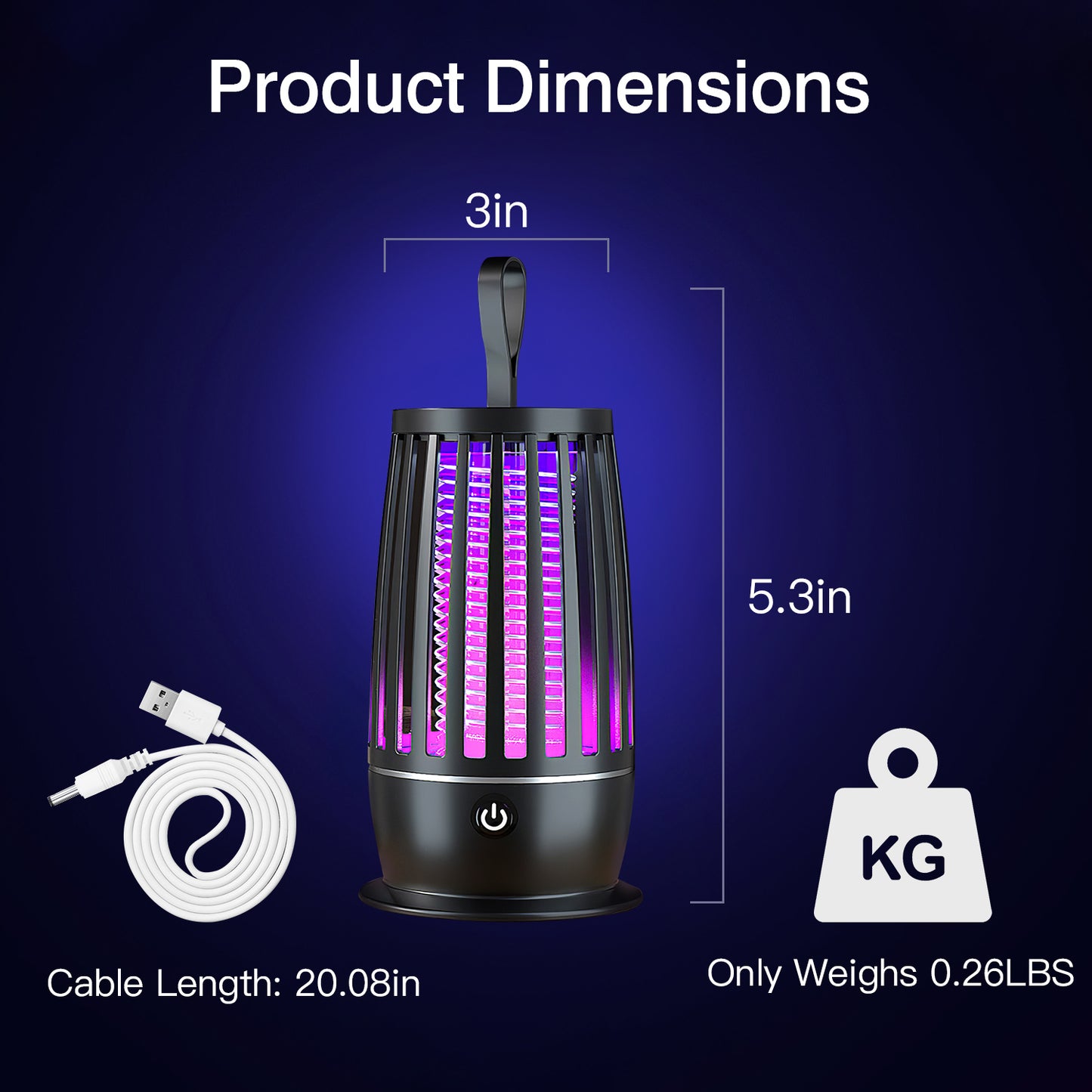 1Pc Rechargeable Mosquito Killer Lamp Bug Zapper With Night Light Strap Mosquito Catcher With Max 1615Square Feet Range UV Light For Indoor Outdoor