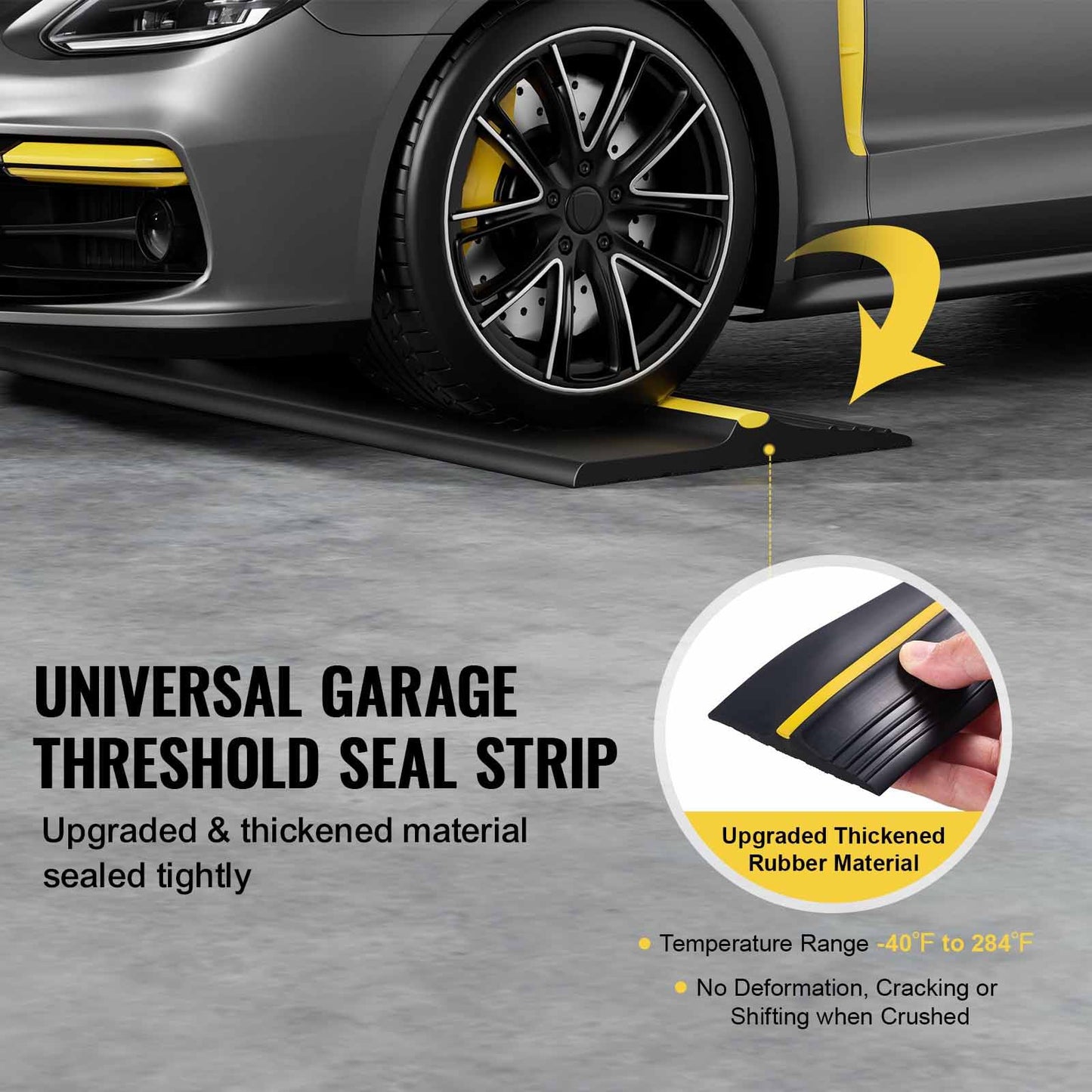 Garage Door Threshold Seal Strip, 12 FT Universal Garage Door Floor Seal Strip With Adhesive, Garage Door Bottom Weatherproof Strip, Upgraded Thick PVC DIY Weather Stripping Replacement, Black
