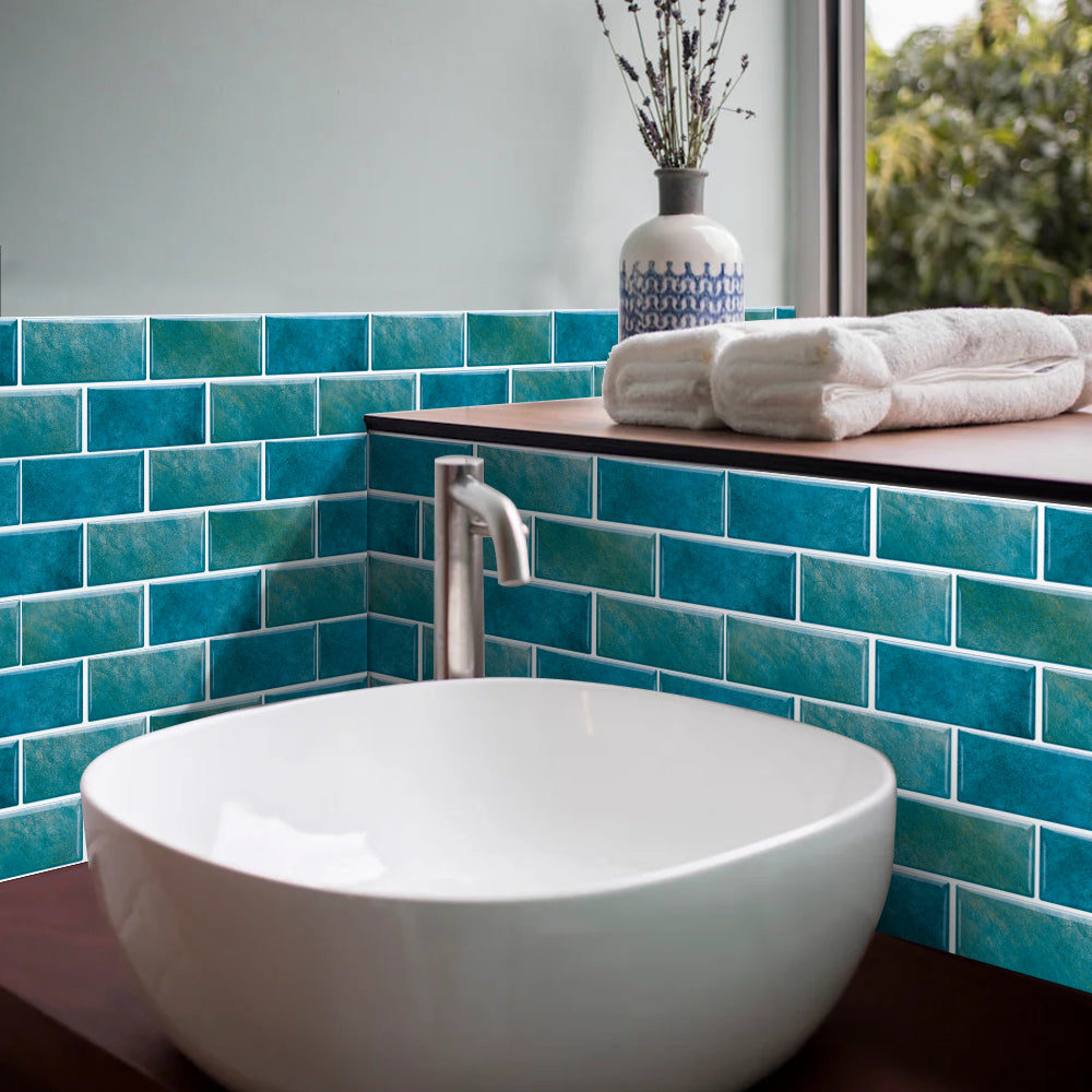 Marble Tile Wall Stickers Blue Green Peel And Stick Wallpaper Waterproof And Oil Proof Self-Adhesive Wall Tile Easy DIY Installation And Maintenance