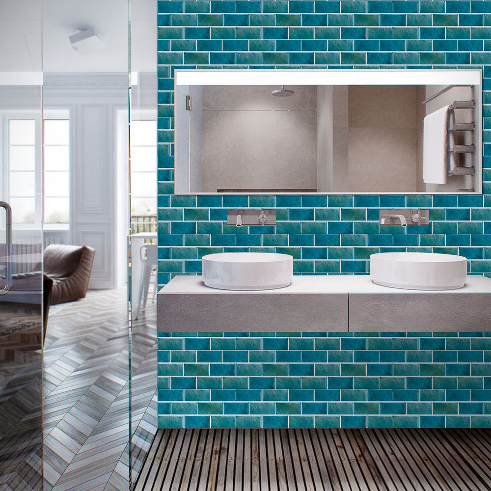 Marble Tile Wall Stickers Blue Green Peel And Stick Wallpaper Waterproof And Oil Proof Self-Adhesive Wall Tile Easy DIY Installation And Maintenance